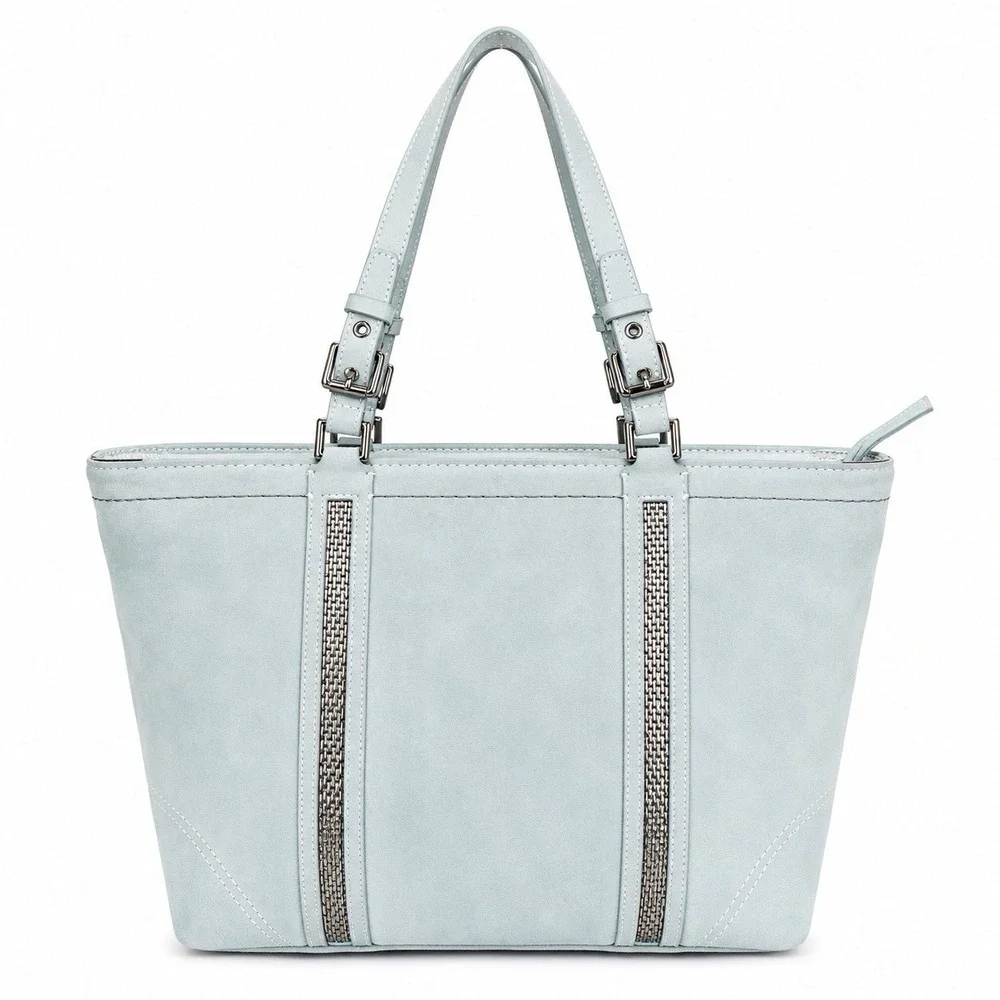 Coach 2005 Leatherware Metallic Bead‎ Suede Gallery Tote Blue Silver J05J